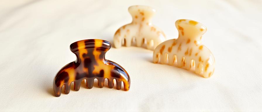 Acetate hair claw set in tortoise shell and cream
